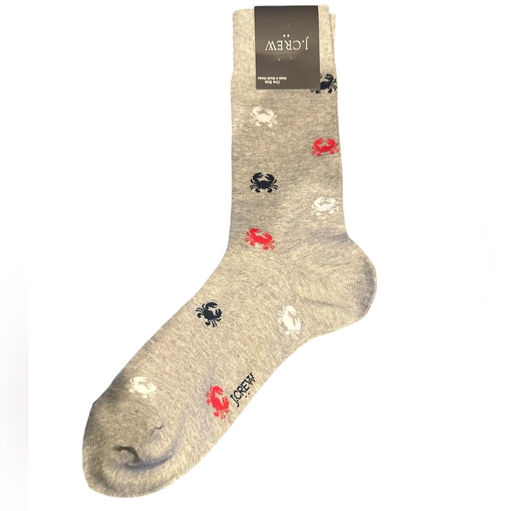J. Crew Gray Crew Socks with Red, Black & White Crab Motif
